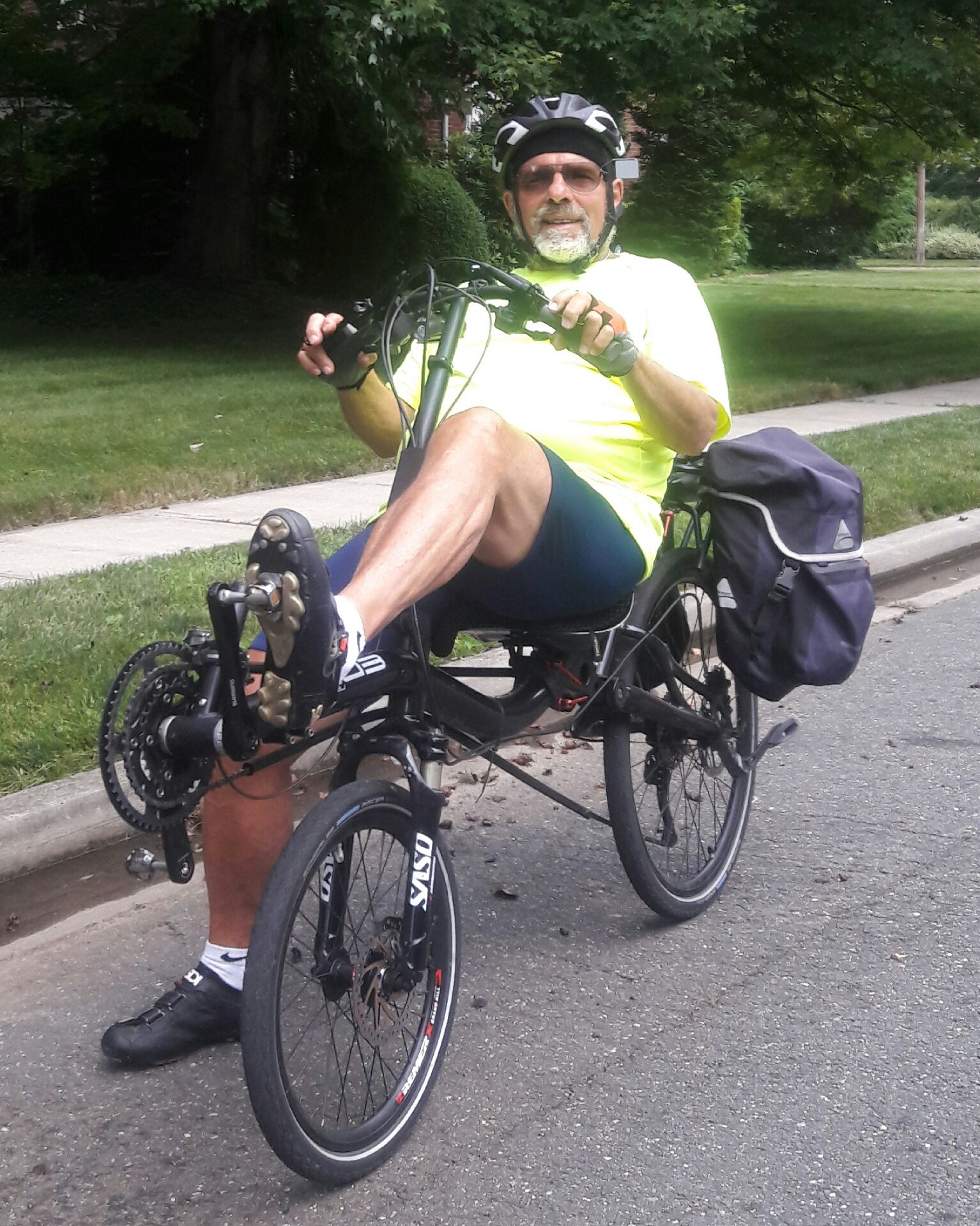 Lloyd on his new Azub 6 recumbent, August, 2017